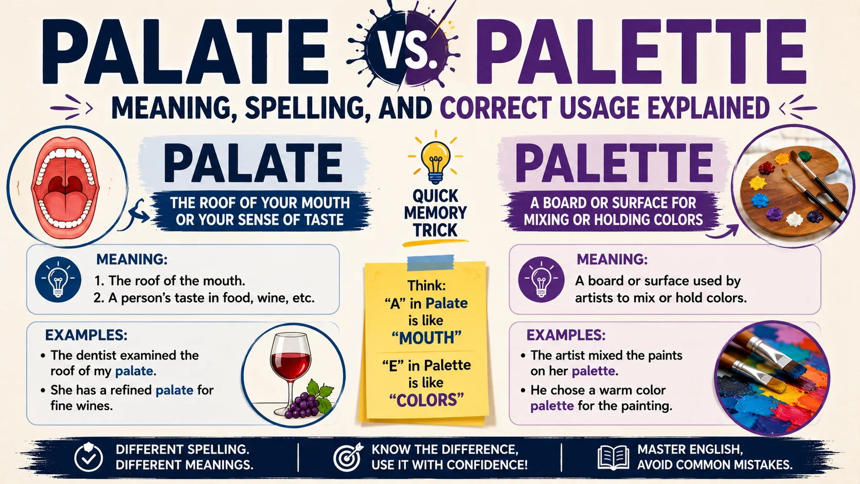 Palate vs Palette Meaning, Spelling and Correct Usage Explained