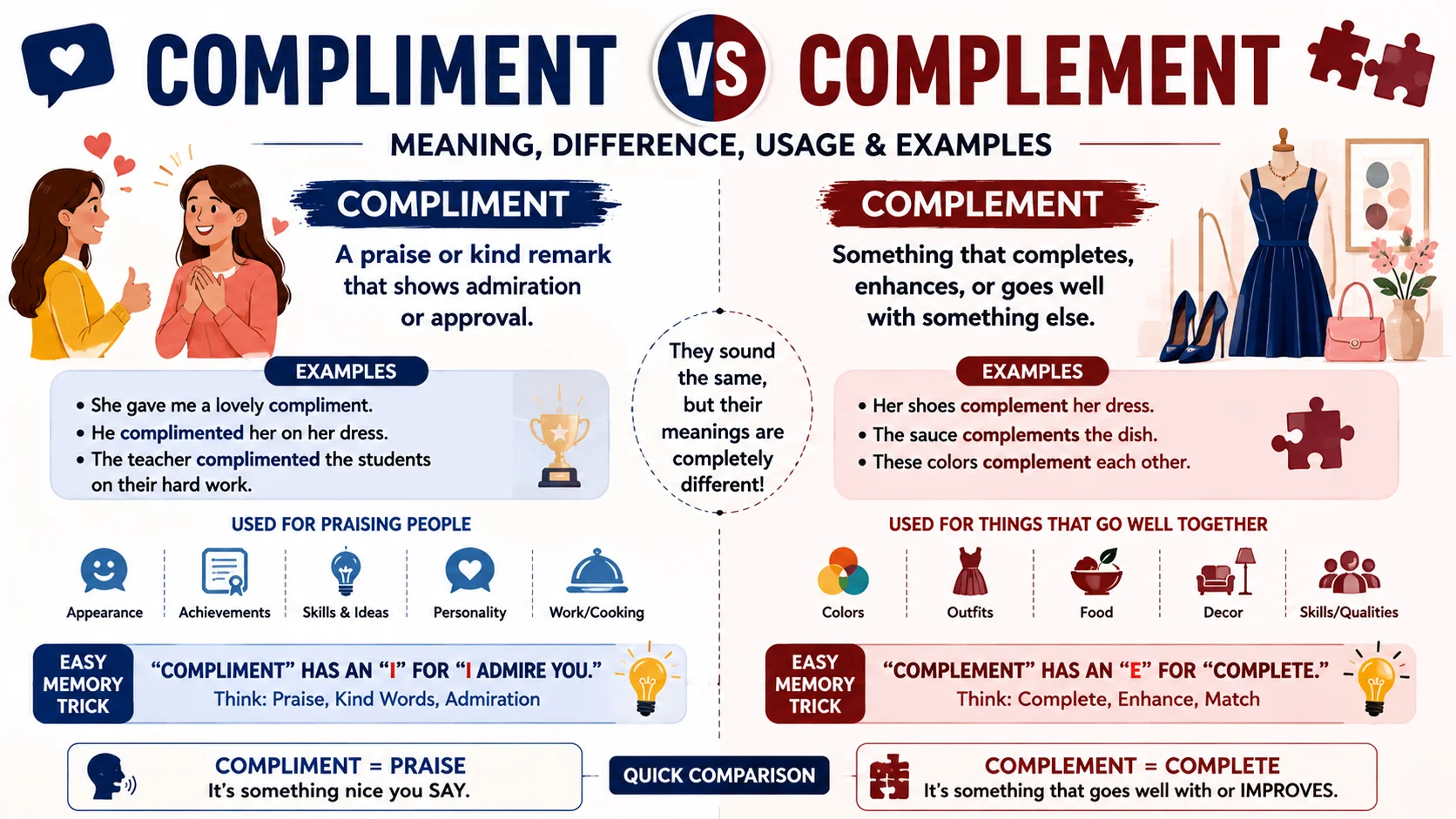 Compliment vs Complement Meaning, Difference & Examples