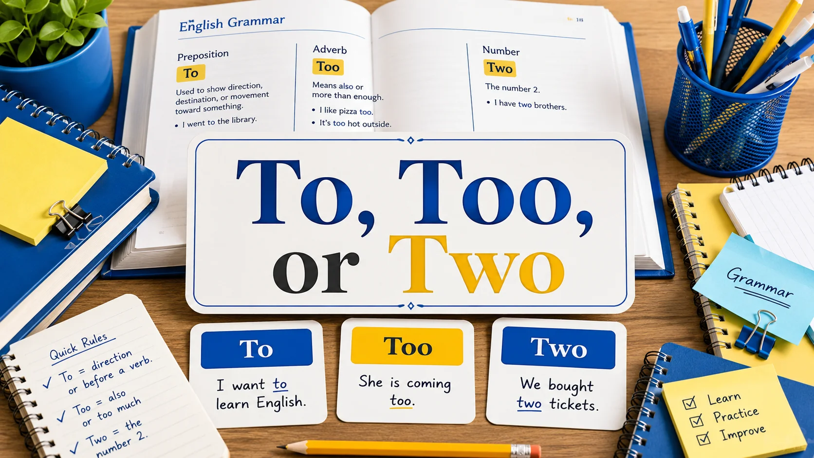 To, Too, or Two Meaning, Difference, Usage and Examples