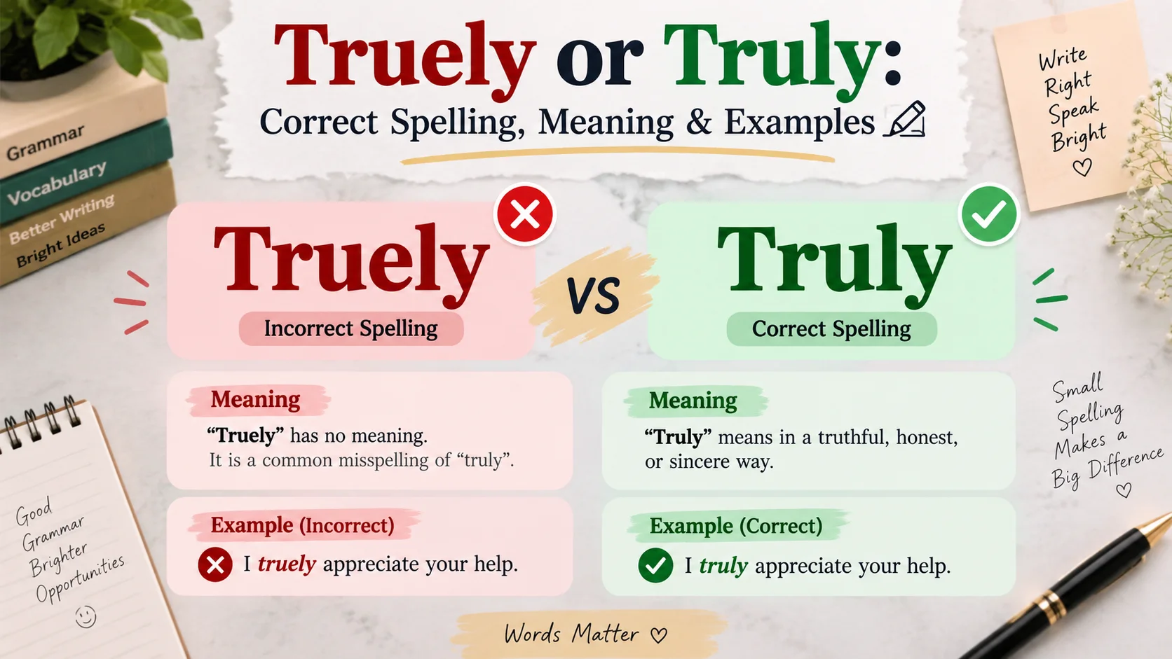 Truely or Truly Correct Spelling, Meaning & Examples ✍️